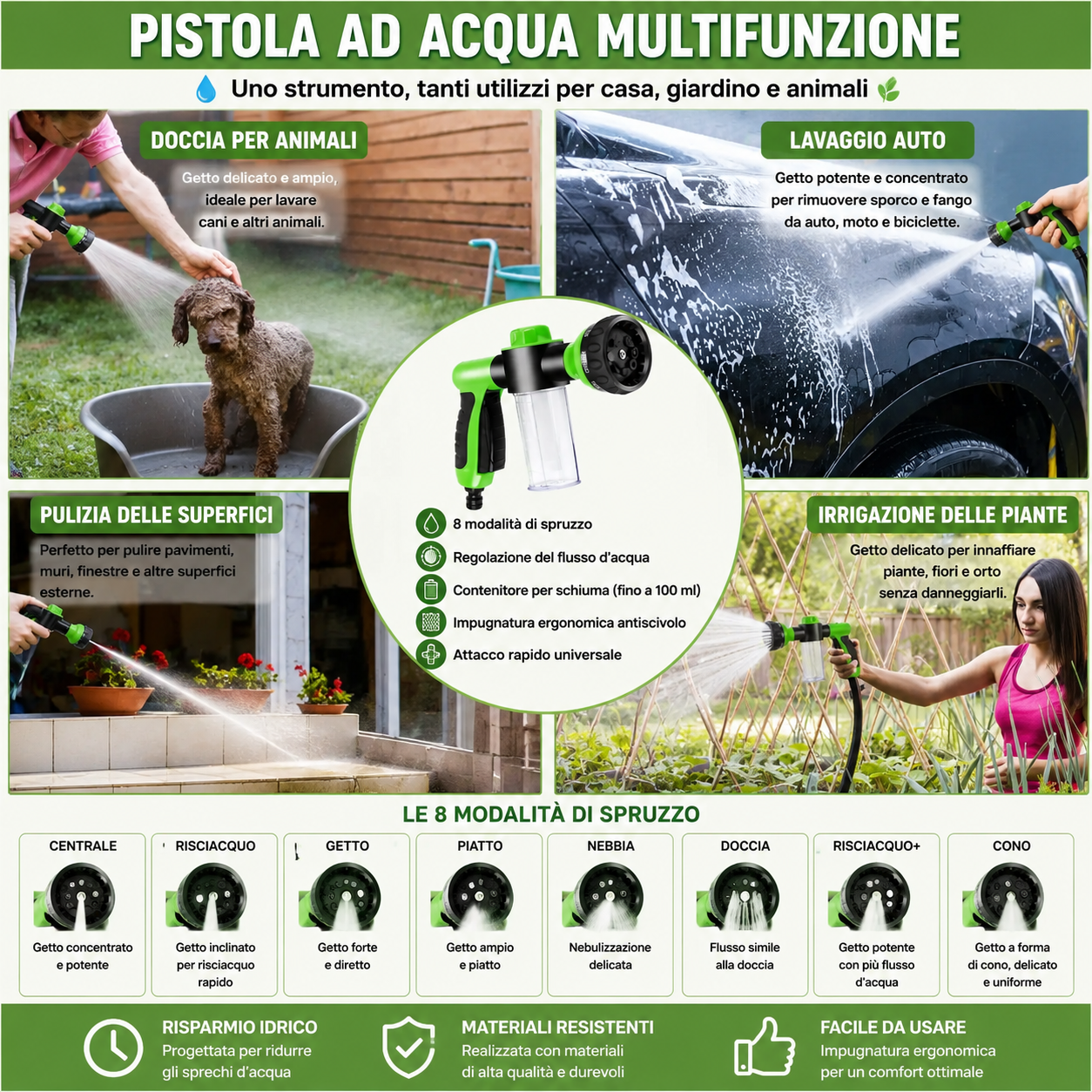 Doccetta Spazzola 8 in 1 per il Bagnetto del Cane